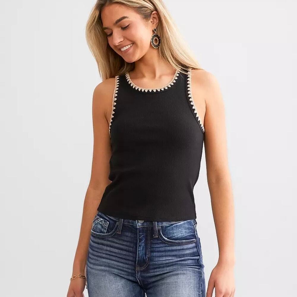 Z Supply Black Avril Whipstitched Ribbed Tank Size XL